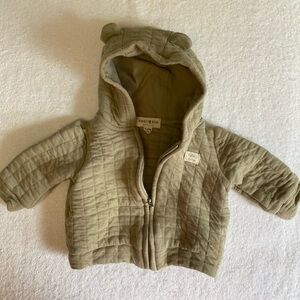 Khaki Quilted Baby Zipper Hoodie with Ears